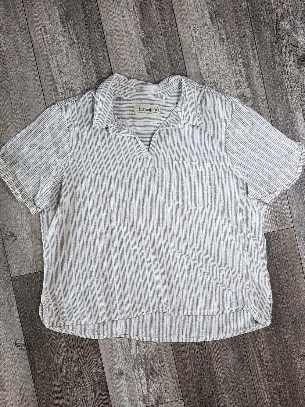 Aventura Women's Breezy Popover Johnny Collar Striped Camp Shirt Blouse Sz XL